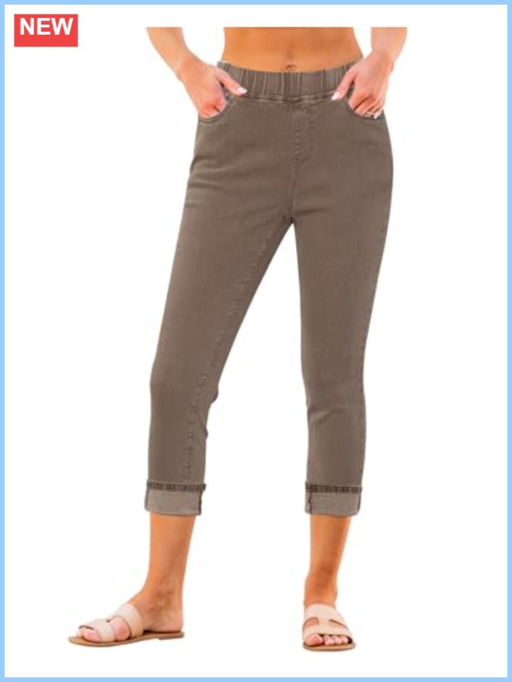 High Waisted Pull On Skinny Capri Jeans for Women Stretch Denim Cropped